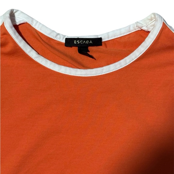 Escada Orange/White Stretch Cotton Jersey Racer Stripe T-Shirt, Size 34/US 4 - Picture 3 of 7